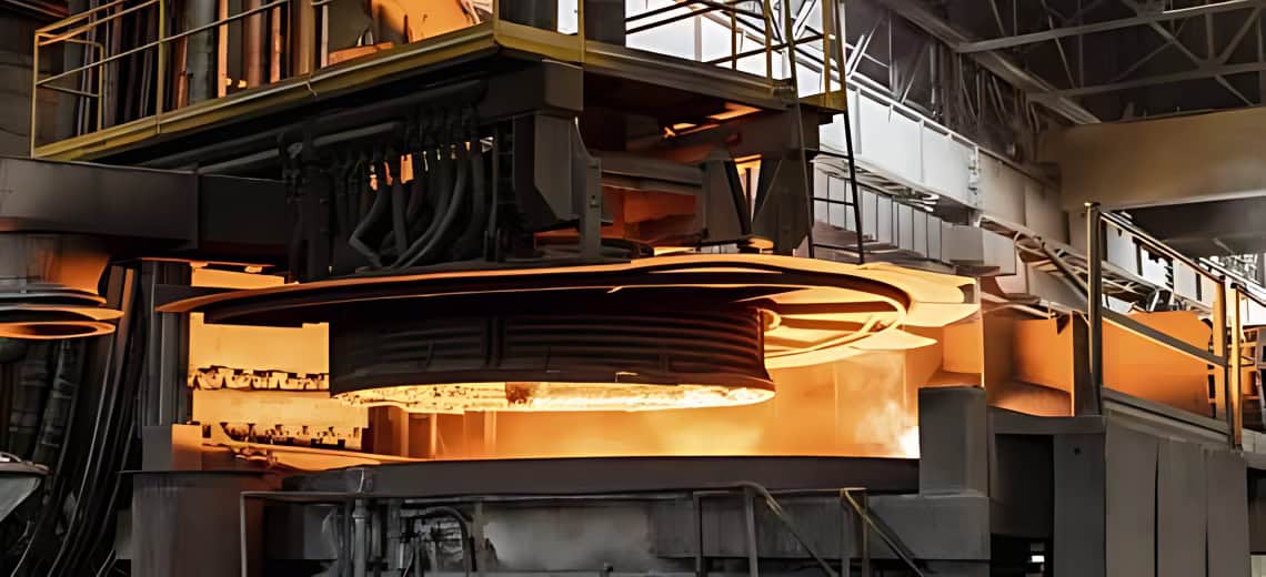 Industrial steel furnace for metal processing at Asonext.