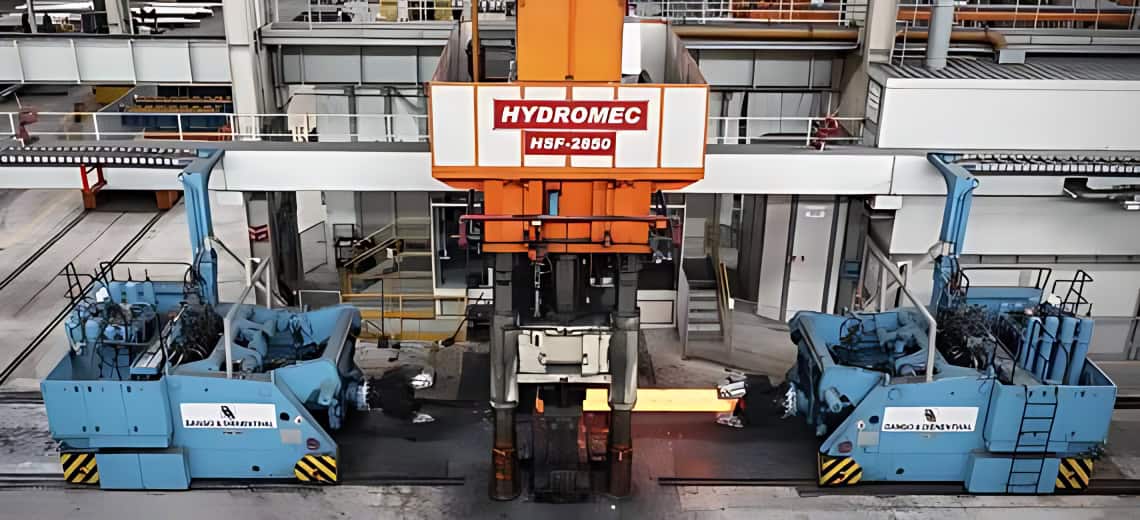 Hydromech hydraulic press in manufacturing plant.